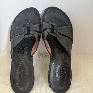Women's Clarks Black Leather Artisan Wedge Sandals 7.5
